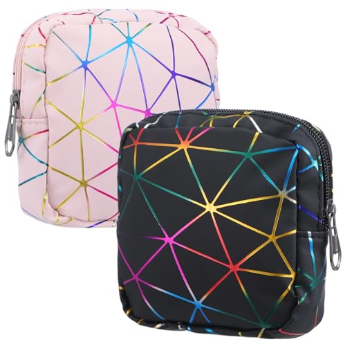 Yuanchu 2 Stück Tampon Binden Aufbewahrung, Mini Damenbinde Aufbewahrungstasche mit Reißverschluss, Wasserdichtes PU Leder Tampontasche Organizer Tasche für Damen Mädchen(B)