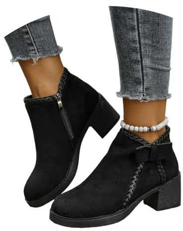 Eleganta Ankelboots Med Rosetter Plus Size Ankelstövlar for Kvinnor Chelsea-Korta Stövlar Med Klack Vintage Mockastövlar Med Dragkedja 2025 Dam Ankelskor for Fest(41 EU)