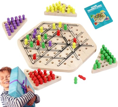 Chain Chess - Fun Triangle Chain Board Game, Rubber Band Game | Geometry chains Chess gams Interactive Brain Teaser Strategy gme for Kids, 2-4 Players, Triangle gmes Educational Rubber Band Toy