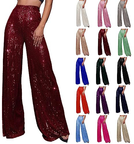 Generiska dam, festliga byxor, eleganta glitter, palazzobyxor, långa stora storlekar, röda paljetter, byxor, silver, glitterbyxor, säckig, joggingbyxor, breda byxor, karneval, kostym, nyårsafton