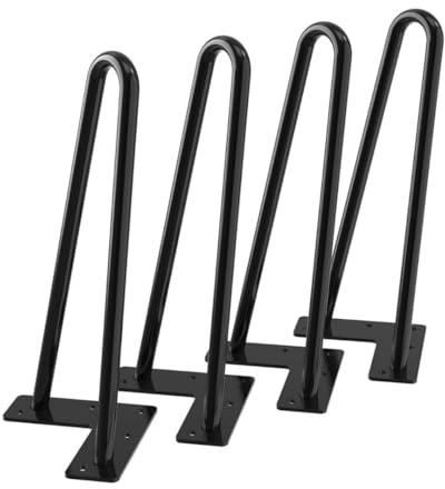 MAIL MORE Hairpin Table Legs Black – Set of 4 Heavy-Duty Furniture Legs – Metal Hairpin Legs for Modern DIY Desk, Bench & Table Legs for Home & Office (12 inch (30 cm) – 2 Pin)