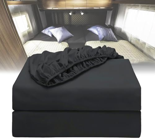 ANEELV 3-teiliges Spannbettlaken-Set für Wohnmobile/Campingfahrzeuge, Einzelbett-Spannbettlaken-Set, 100% Baumwolle, Bettwäsche-Set speziell für Wohnmobile (Schwarz)