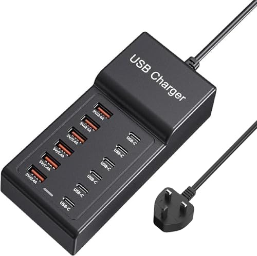 USB C Charger Block, Multi USB Charging Hub Multiple usb charger station 50W Desktop (6 Type C+6 USB A) Portable Plug Compatible with iPhone 13/14/15/16/Smartphone/Tablet(black）