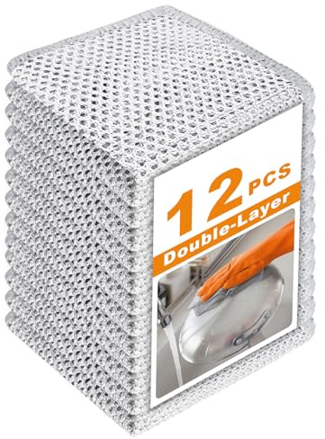 12 Pcs New Upgrade 3-Layer Metal Dish Cloth, No Scratches Wire Cleaning Cloth , Reusable Multipurpose Wire Dishwashing Rag for Kitchen Cleaning Cloths,Sinks,Dishes,Stove Top, Dimensions,7.87” x 7.87”