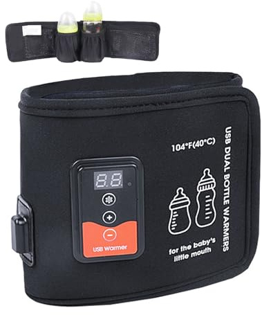 Jubilofex Calentador de botellas portátil, control inteligente de temperatura, calentador de botellas USB, termostático, portátil, doble hogar, familia, viajes