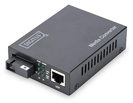 DIGITUS WDM Medienkonverter – RJ45 zu SC Simplex – Singlemode – BiDi | 1 Gbit/s – Rx1310nm / Tx1550nm – Bis 20 km Reichweite – Schwarz