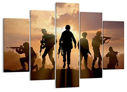 ARTTOR Leinwandbild 150x100cm Wandbild Menschen Militär - 2962 | Armee Waffe Sonne Mehrteilige Groß XXL Wanddekoration Wohnzimmer Schlafzimmer Wanddeko Wand Kunstdruck Wandkunst ARTTOR