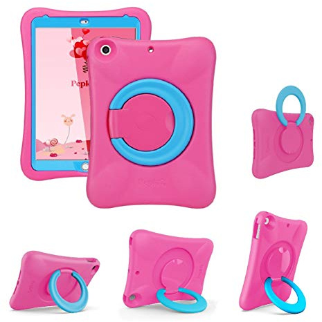 NLR Kinder Eva Schutzhülle für iPad | Multidirektionsstabiler Stand | Kompatibel mit 9,7 Zoll New iPad 2018/2017 (6/5 Generation) / iPad Air 2 / iPad Air (Pink + Blau)