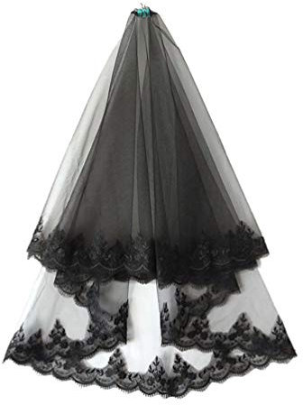 Amosfun schwarz brautschleier halloween gothic schleier brautschleier brautschleier für dame braut cosplay party (schwarz ohne krone)