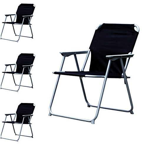FineHome 4er Set Campingstuhl Stoff Oxfort Schwarz/Metall Anglerstuhl Regiestuhl Angelstuhl Klappstuhl Faltstuhl B 53 x T 46 x H 74 cm