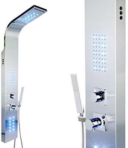 Premium Edelstahl LED Duschpaneel Thermostat Wasserfall Duschsäule 140cm hoch, : ohne Thermostat