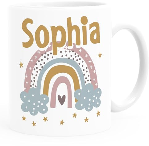 SpecialMe® Kindertasse Kunststoff Regenbogen Wolke personalisierte Namenstasse für Mädchen Weiss Kunstoff-Tasse