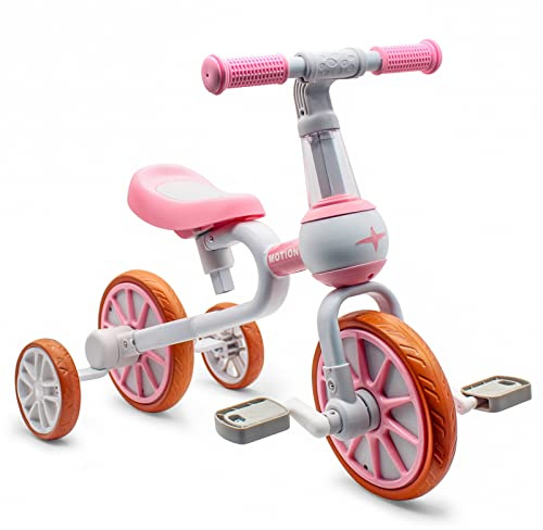 XIAPIA 3 in 1 Toddler Bike for 2-4 Year Old Girl, Kids Tricycle with Adjustable Seat, Detachable Pedal and Training Wheels, Baby Balance Bike Trikes Riding Toys, Kids Chirstmas Birthday Gifts Pink