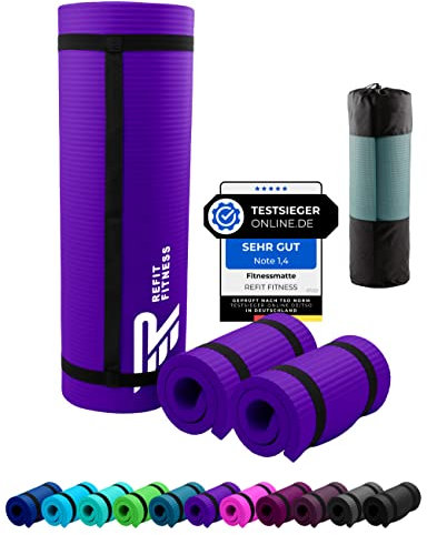 NBR Fitnessmatte Yogamatte 190 x 60 x 1.0 cm + Fitness Pad 25 x 61 x 1,5 cm Violett Violet Sportmatte Gymnastikmatte Trainingsmatte rutschfest Matte Sport Yoga Kniekissen Kniematte Gymnastik Tragegurt