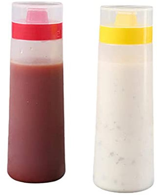 BSTCAR 2 Stück Quetschflasche 300ML, BPA-frei Spritzflasche mit 4 Loch, Plastik Quetschflaschen Dicke Sauce Soßen Kopfflasche Ketchup Spender Soßenflaschen Pancake Bottle Mayo