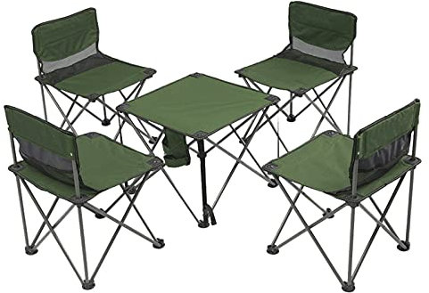 Campingtische StüHle Tragbarer Klapptisch Mit 4 Stühlen, Bequemer Camping-Picknicktisch Aus Oxford-Stoff, Multifunktionaler Grilltisch Im Innenhof 48x48x40cm
