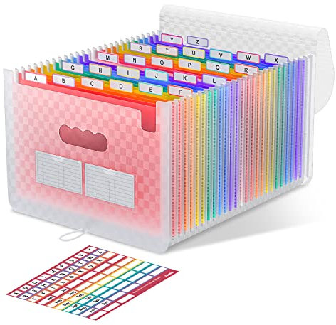 ThinkTex 26 Fächer Dokumentenmappe A4, Regenbogen Akkordeon Erweiterbar Ordnungsmappe, Aktenordner mit großer Kapazität, tragbarer Klassifizierungsaktenordner im A4-Letter für Büro/Schule – Rose