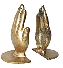 JUCONSIN Hände Buchstützen, Gebet Hand Dekorative Buchstützen Einzigartige Gold Buchstützen Heavy Duty Gusseisen Buchstützen für Regale Dekorativ