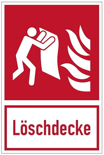 Aufkleber Hinweis Text Löschedecke Brandschutz Kombi Schild Folie selbstklebend ähnl. ISO 7010 | 20x30cm Made in Germany