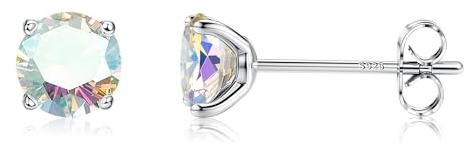 MILACOLATO CZ Boucles d'Oreilles Argent 925 Pour Femme Homme, Longues Boucles d'Oreilles Clou Arc-En-Ciel Avec Zirconium Aurora, Argent/Or/Or Rose Cuff CZ Sleeper Oreille Piercing Hypoallergénique 5mm