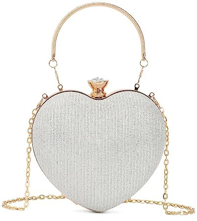 EVEOUT Herzförmige Pailletten AbendHandtasche Clutch für Damen Elegante Herzförmige Umhängetasche Schultertaschen Hochzeit Party Geldbörse Brauttasche