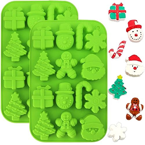 Silicone Mould, 2PCS Christmas Tree Snowman Santa Snow Shapes Cake Moulds Soap Candy Chocolate Muffin Jelly Trays Baking Molds for Xmas New Year Cake Decoration