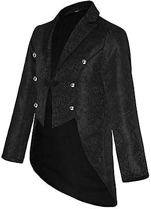 Gefomuofe Herren Smokingjacke Anzugjacke Steampunk Gothic Gehrock Druck Vintage Stickerei Mittellanger Smoking Mittelalter Viktorianischen Männer Uniformkleid Männer Cosplay Kostüm