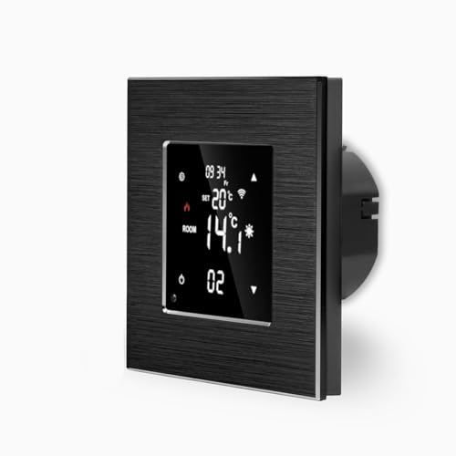WiFi Raumthermostat UP inkl. Alurahmen Schwarz Thermostat für Fußboden Heizung Programmierbarer Wandthermostat Zeitpläne digitaler Display Raumtemperaturregler Luxus-Time