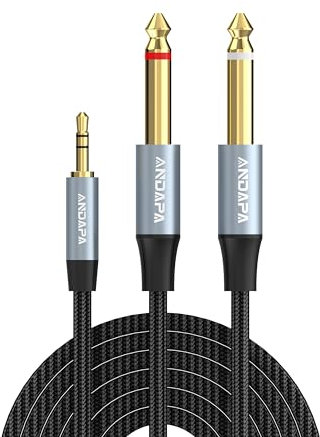 ANDAPA Cable Audio 3.5mm a Doble 6.35 mm (1M), Computadora, Reproductor de CD, Altavoces y Sistemas de Amplificador para el Hoga