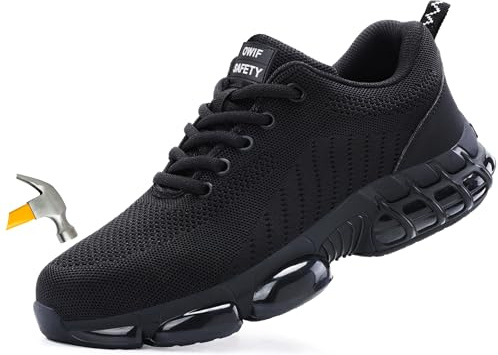 OWIF Steel Toe Work Shoes for Men Women Comfortable Lightweight Cushion Composite Toe Construction Safety Toe Shoes,13.5-14 Women/12-12.5 Men Black