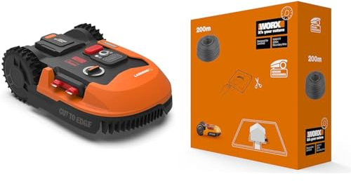 WORX - Robot Tondeuse Connecté LANDROID - WR167E - jusqu'à 700m² & Bobine de câble périphérique - 200 mètres - WA0177