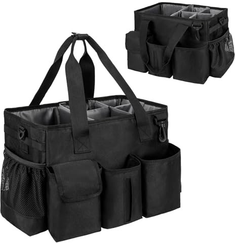 Cleaning Caddy with Handle,Medium Cleaning Organiser,Multifunctional Cleaning Caddy Bag with Detachable Thick Dividers and Adjustable Shoulder Straps for Cleaning Supplies,Home,Craft,Car,Garden,Black