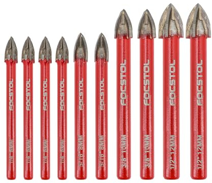 FOCSTOL Masonry Drill Bits Set - 10pcs Carbide Drill Bits Set with Round Shank for Wood Plastic Foam Tiles Softer Materials (6mm*4+8mm*2+10mm*2+12mm*2)
