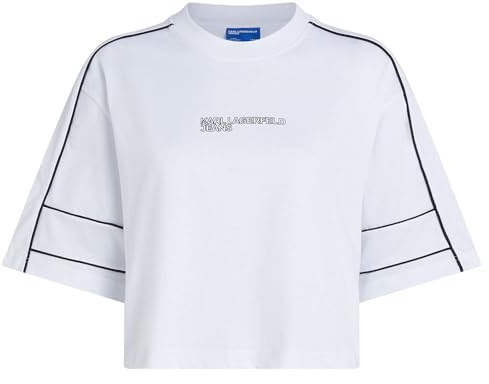 Karl Lagerfeld Jeans Donna Relaxed Cropped Piping T-Shirt White L