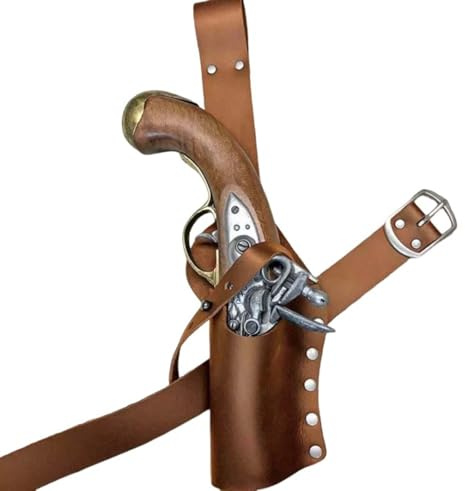 MDFCZXP Universal Pistol Gun Hölster - Renaissance Piratbälte Hölster PU Läder Flintlås Hållare Balja Drop Ben Lår Sele Gear Vuxen Cosplay Kläder Rekvisita,Brown,20cm