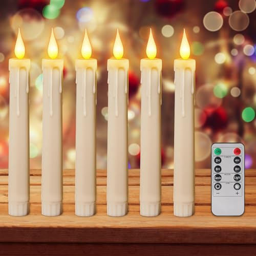 DZAY 6 Stück LED Stabkerzen mit Timer,Led Kerzen mit Fernbedienung Flackernde Flamme LED Elektrische Kerzen,Echtwachskerzen Stabkerzen für Weihnachtsdeko Innen Zimmer Deko,Hochzeit und Party