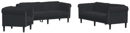 HETFTJN Koltuk Takimi Schlafcouch Schlafsofa Recamiere - 3-TLG. Sofagarnitur Schwarz Samt für Büro Jugendzimmer Schlafzimmer Hotelzimmer