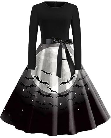 Sexy Gruselig Kostüm Damen, Halloween Kostüm Damen| Halloween Hexe Elegant Hexenkleid Halloween Vintage Langarm Kleid Maxikleid Lange Kleidung Korsett Partykleid Cocktail Swing Kleid Mädchen