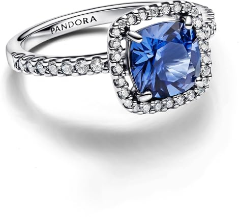 PANDORA Anello da donna in argento scintillante quadrato blu Alone 193550C01, 52/16,6, Argento sterling, Cristallo