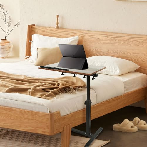 VIIROUD Betttisch für Laptop, höhenverstellbar, Sofaspitze mit 4 feststellbaren Rollen, PC-Halterung für Wohnzimmer, Büro, Schlafzimmer, Büro, Metall, 60 x 34,5 x 58-90 cm (Braun)