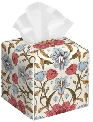 Dekorative quadratische Taschentuchbox, Blumenmuster, schwarze und graue Rosen, PVC-Leder, wasserdicht, leicht, Taschentuchhalter mit Aufbewahrung (Königsrosa A)