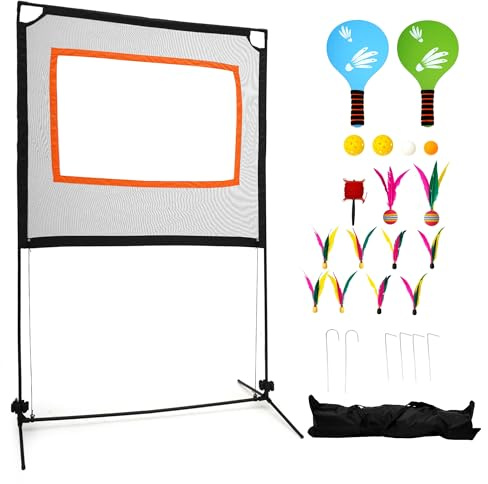 uyoyous Pickleball Netz Sets, Tragbares Badminton-Set mit 2 Schläger, Mehrere Cricket-Sportarten, Mehrfachfunktion Tennisnetz mit Handtasche, Für Parks, Hof, Training, Outdoor, Strand