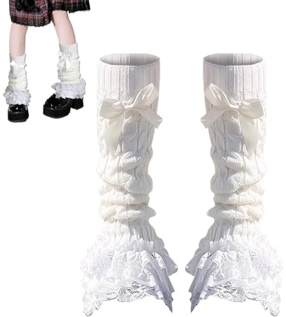 LDBKLGHJ Scaldamuscoli da Donna Y2K con Fiocco e Bordo in Pizzo, Scaldamuscoli Lunghi Fino al Ginocchio, Accessori per Abbigliamento Lolita, Elegante e Confortevole