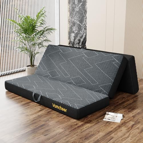 Vamcheer Materasso Pieghevole Extra Spessa - Materasso Matrimoniale 140x195 Spugna 15cm, Pouf Pieghevole per Ospiti, Sfoderabile e Lavabile per Viaggi, Campeggio, Letto