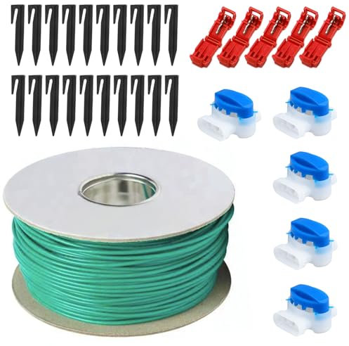 Begrenzungskabel Mähroboter – 50m Begrenzungsdraht Mähroboter Set mit 20 Erdnägeln, 5 wasserdichten Kabelverbindern & 5 Abzweigverbindern, Universelles Zubehör für Husqvarna, Gardena, Bosch