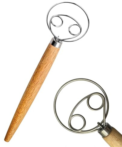 13 Inch Danish Dough Whisk – Stainless Steel Bread Whisk with Wooden Handle for Sourdough Bread, Cake Batter, and Dough Mixing – Essential Kitchen Tool for Baking