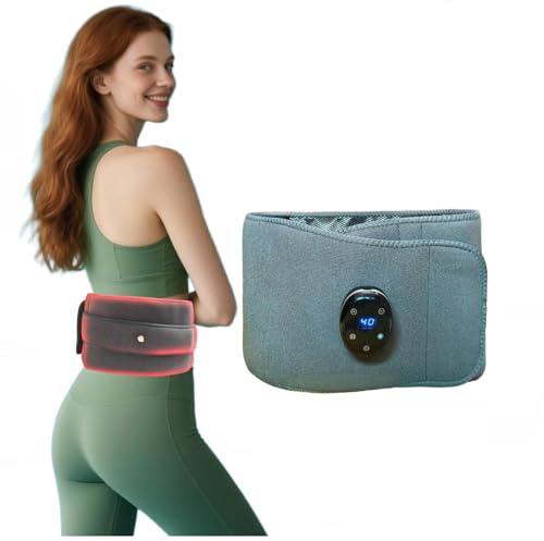 Cinturón de Masaje con Terapia de Luz Roja | Almohadilla Térmica con 5 Niveles de Calor y 3 Modos de Vibración | Correa Extensible de 85 cm para la Comodidad de Cintura,Espalda,Cuerpo y Articulaciones