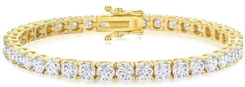 KRKC&CO Moissanit Tennisarmband für Damen: 13,8 Karat VVS1 D Farbe Silber 925 14K Gold beschichtet Tennis Armband, Hautfreundlich Luxusgeschenk für Geburtstage, Sommer Alltagsschmuck, 4mm 19cm
