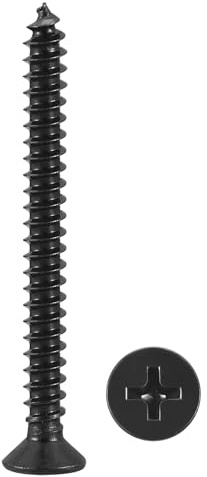 METALLIXITY Countersunk Phillips Wood Screws (ST3.5x35mm) 100Pcs, Carbon Steel Coarse Thread Phillips Drive Flat Head Wood Screws - for Furniture Installation Repair, Black