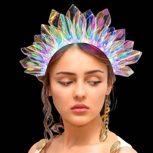 Diademas luminosas, diadema luminosa, diosa de la libertad, diadema de corona LED, accesorio para el pelo, adecuado para mujeres y niñas para bailar carnaval de Halloween/B